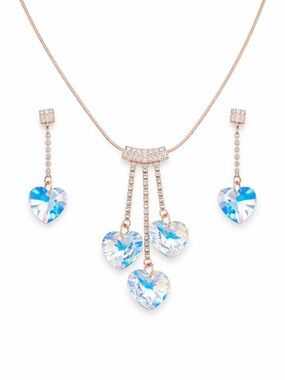 Swarovski Crystals Dangling Heart Necklace Set